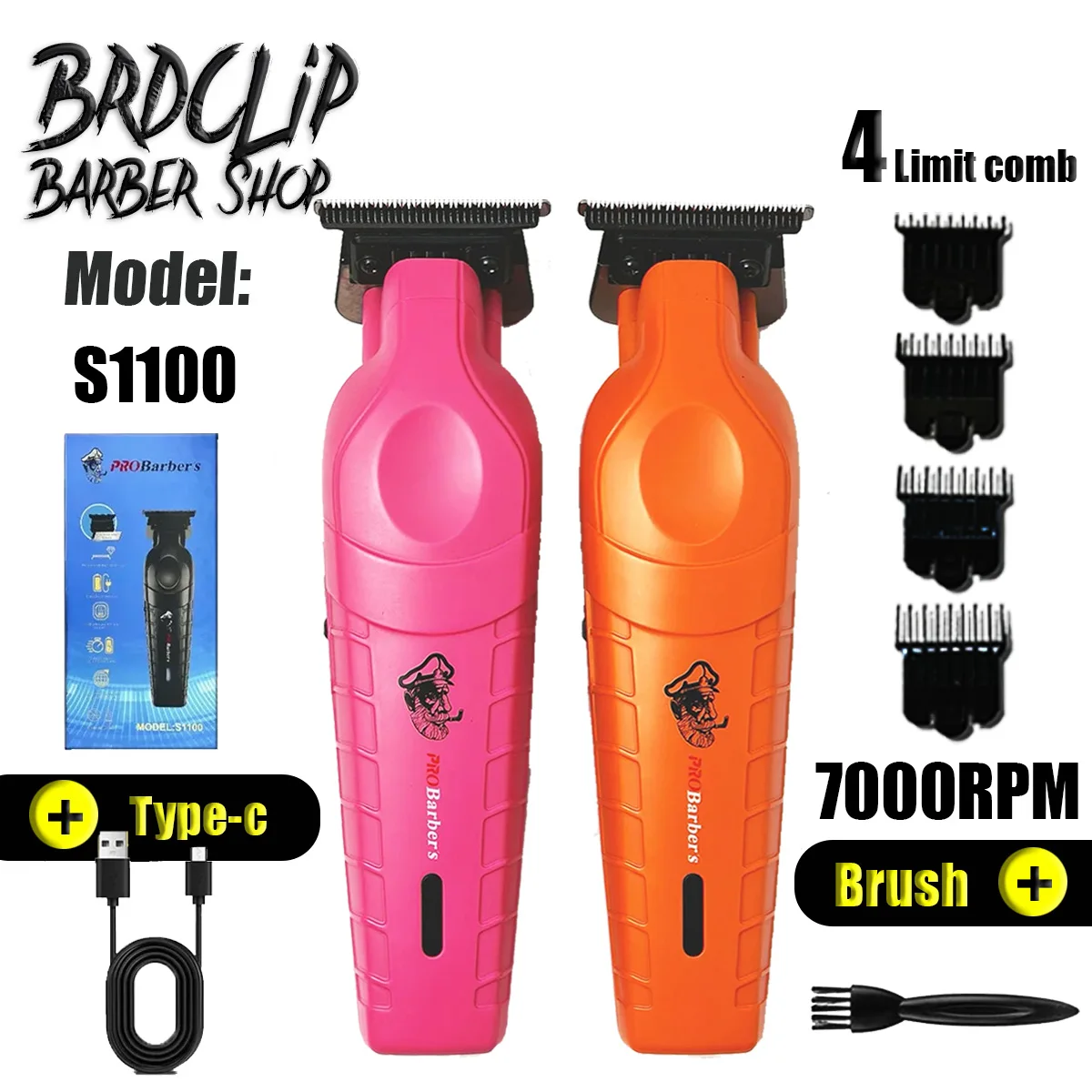 NEW Pink BRDCLIP 7000rpm 1500mAh Professional Hair Trimmer Barber Carving Gradient Finish Machine Electric Clipper Haircuts Tool