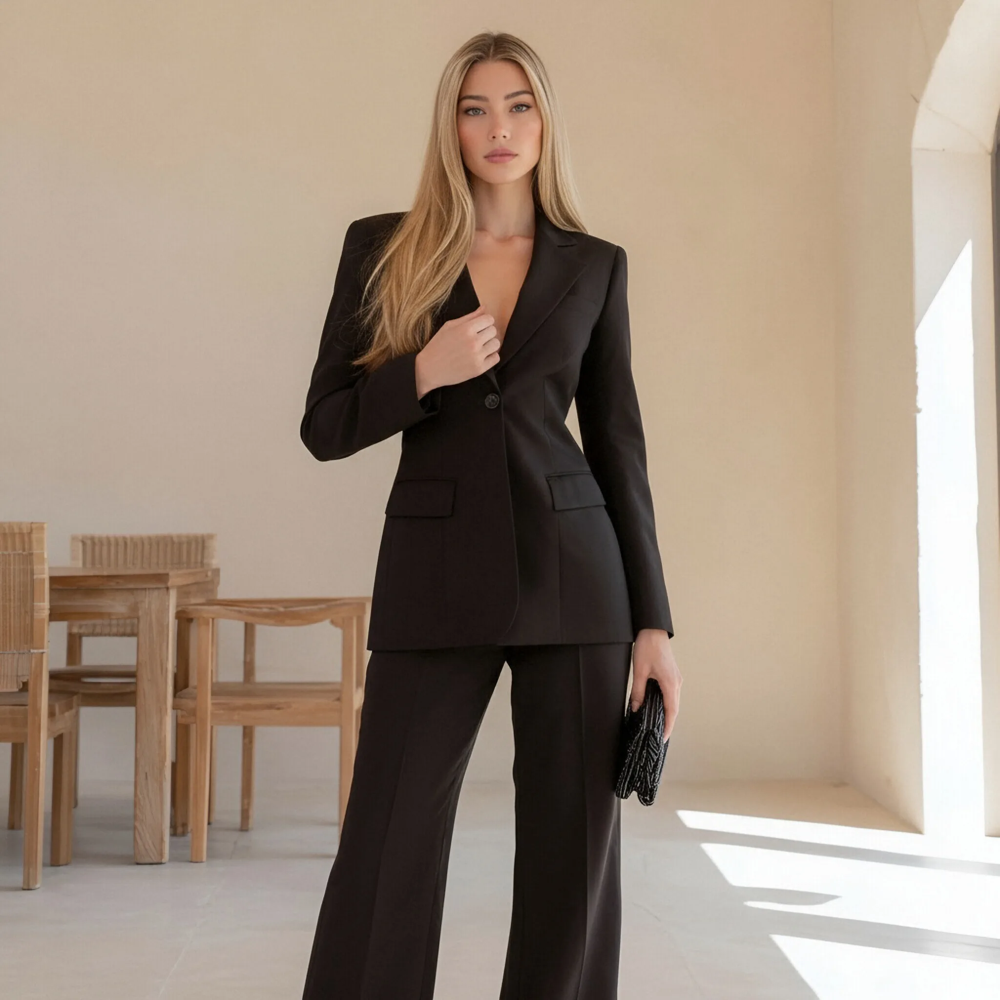 ربيع الخريف طويلة الأكمام مستقيم أنبوب الذراع عارضة صالح فستان بتصميم بدلة أنيقة المرأة أعلى ملابس الأعمال العصرية #1