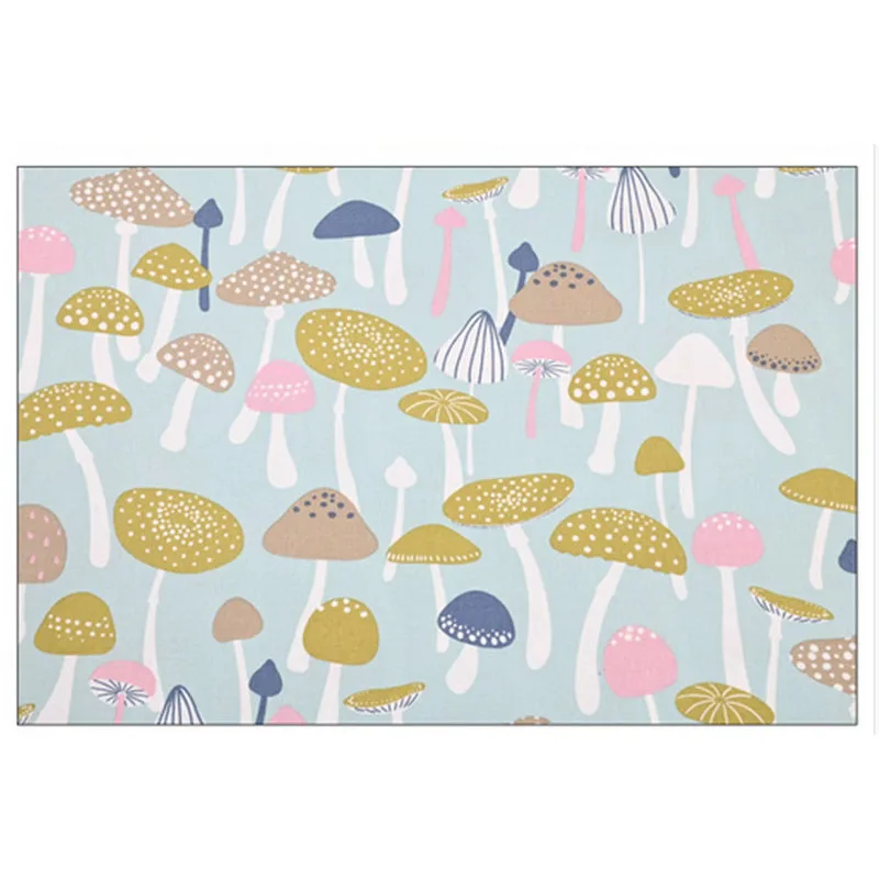 Thick Pure Cotton Fabric with Retro Hand Drawing Mushroom Print, Handmade DIY Bag, Back Cushion, Sewing Material, CR-1824