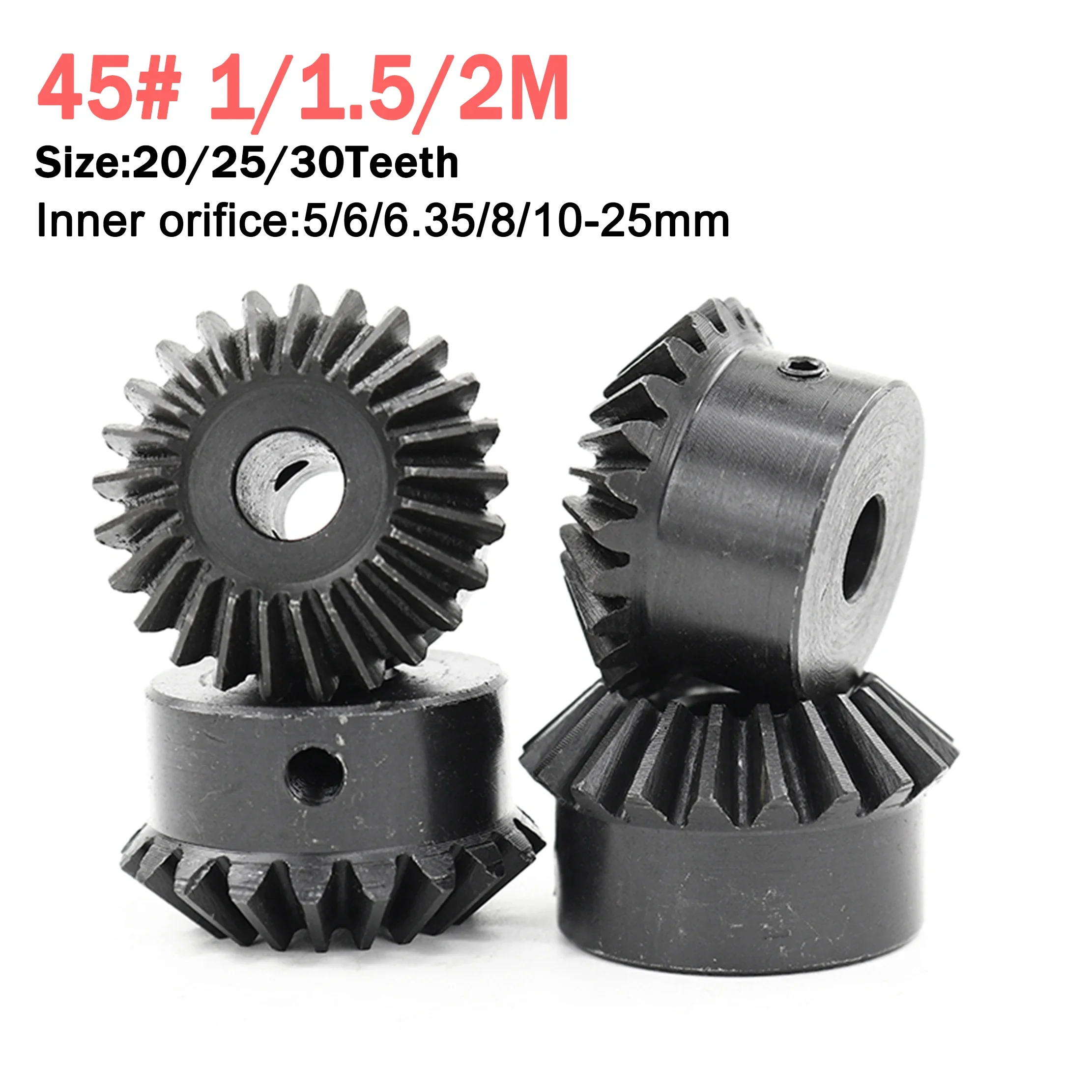 1Pcs Bevel Gear 1/1.52M 25Teeth Inner Hole 5/6/6.35/8/10/12-20mm M5 Screw Fixed Gear 1:1 90 Degrees Meshing Angle Steel Gears