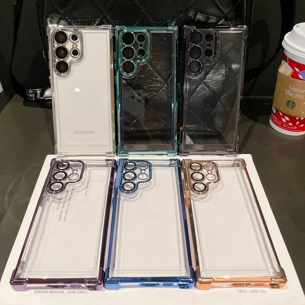 حافظة مطلية فاخرة لهاتف سامسونج جالاكسي S26 Edge S25 S24 S23 S22 Ultra Plus FE A56 A53 A35 غطاء حماية عدسة شفافة مقاومة للصدمات