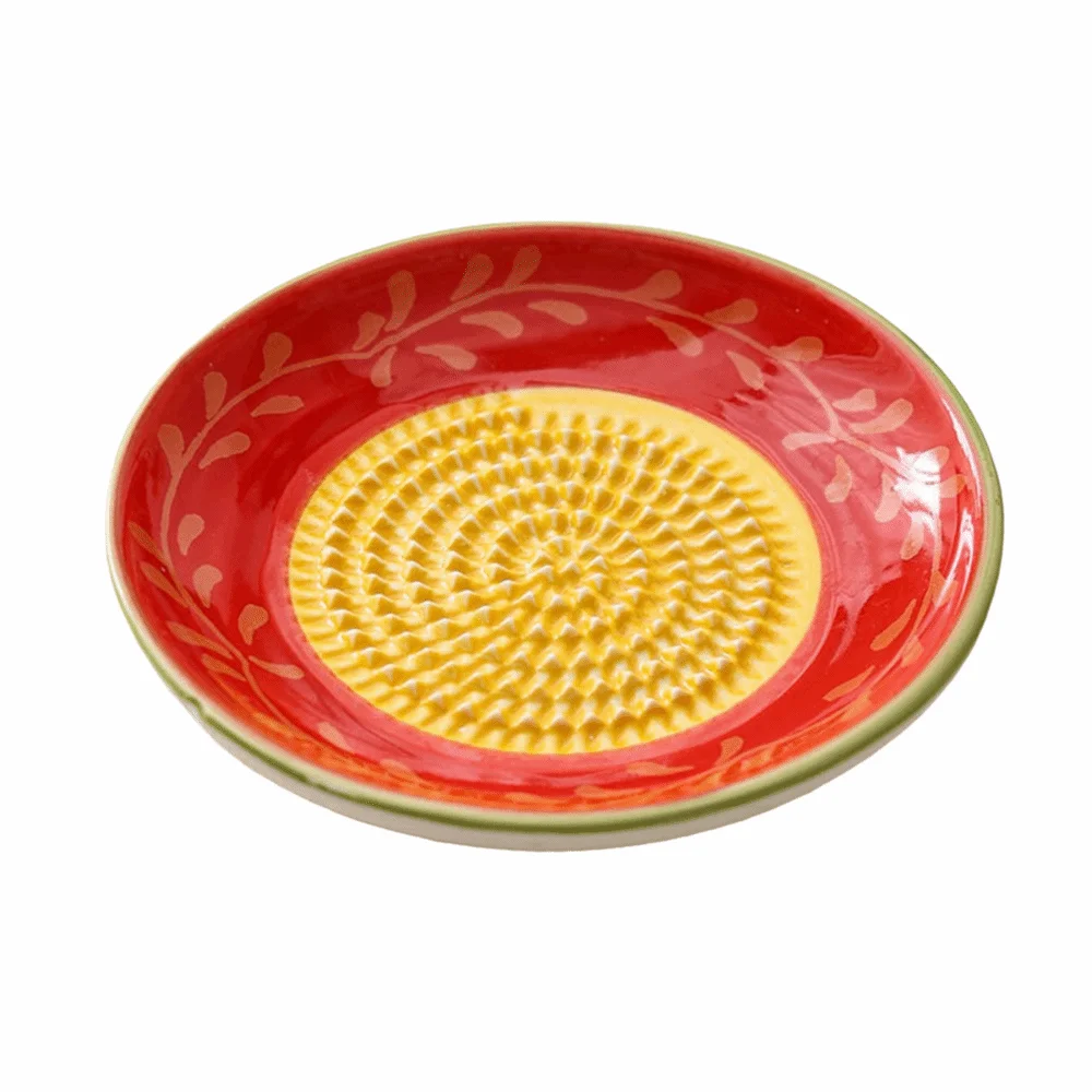 Ceramic Garlic Grater Plate Handcrafted Non-Slip Tomato Grater Dish Easy Clean Finger-Safe Garlic Ginger Masher