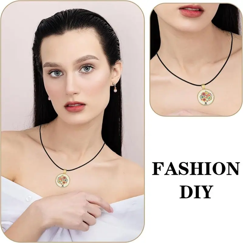 Retail 210Pcs Pendant Trays Kit With Glass Cabochon And Necklace Cords Set For Jewelry Making Pendants Necklaces Making