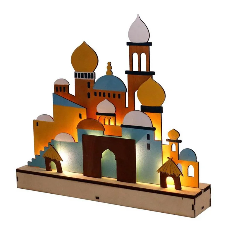 AB45 B Legno Eid Mubarak LED Luce notturna Musulmano Ramadan Decor per la casa Festa musulmana islamica Mubarak Decor Forniture per feste Durabl