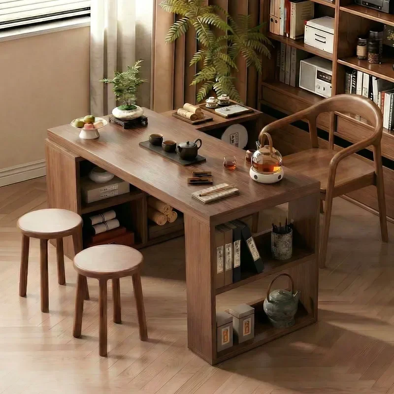Tea Table Desk Dual Purpose Negotiation Bookshelf Calligraphy Writing Learning Table New Chinese Style Small Apartment
