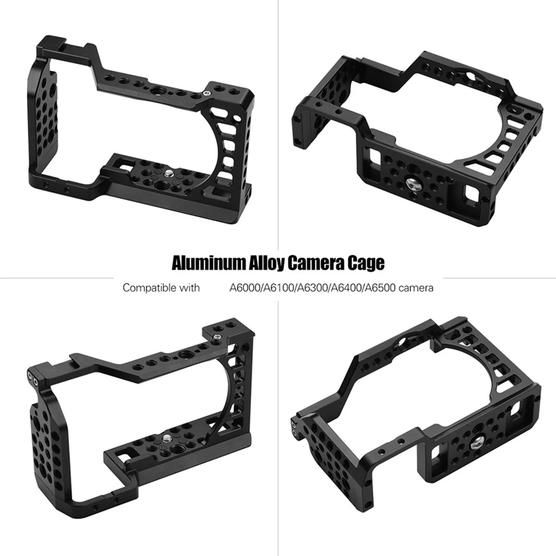 Plataforma de jaula de cámara de aleación de aluminio con montaje de zapata fría 1/4 3/8 agujeros roscados para Sony A6300 A6400