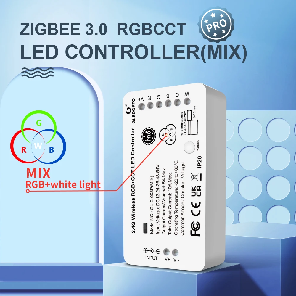 12V-24V ZigBee 3.0 Pro RGBCCT LED Strip Controller Color White Light Mix Homey Alexa Tuya SmartThings App 2.4G RF Remote Control