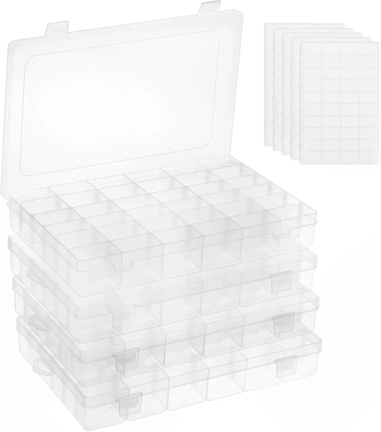 

4 Pack 36 Grids Plastic Bead Organizer Box with Dividers, Clear Craft Tackle Box Parts Storage Containers with Compartments f