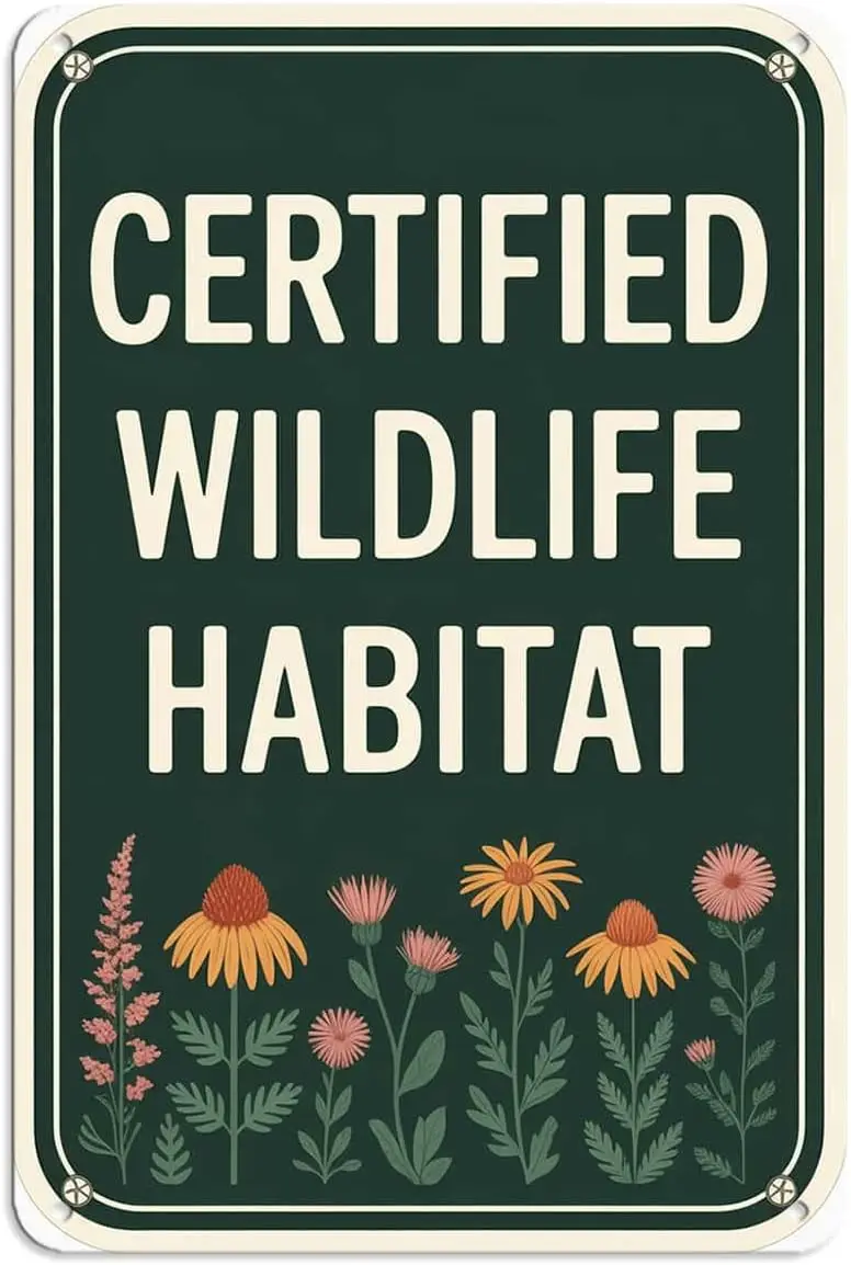 Certified Wildlife Habitat Tin Sign Nature Inspired Floral Garden Decor Vintage Metal Signs Wall Decor for Kitchen Bar Cafe Bedr
