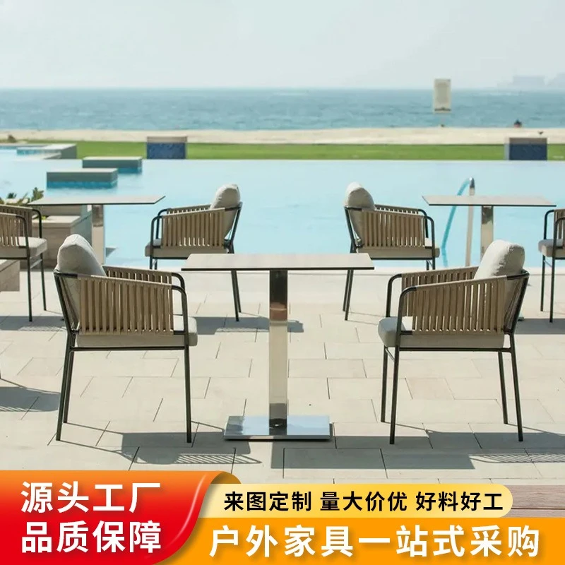 Outdoor leisure chair Garden patio bar chair Rock slab dining table and chaircombination rope chairVilla terrace Bistro furnit