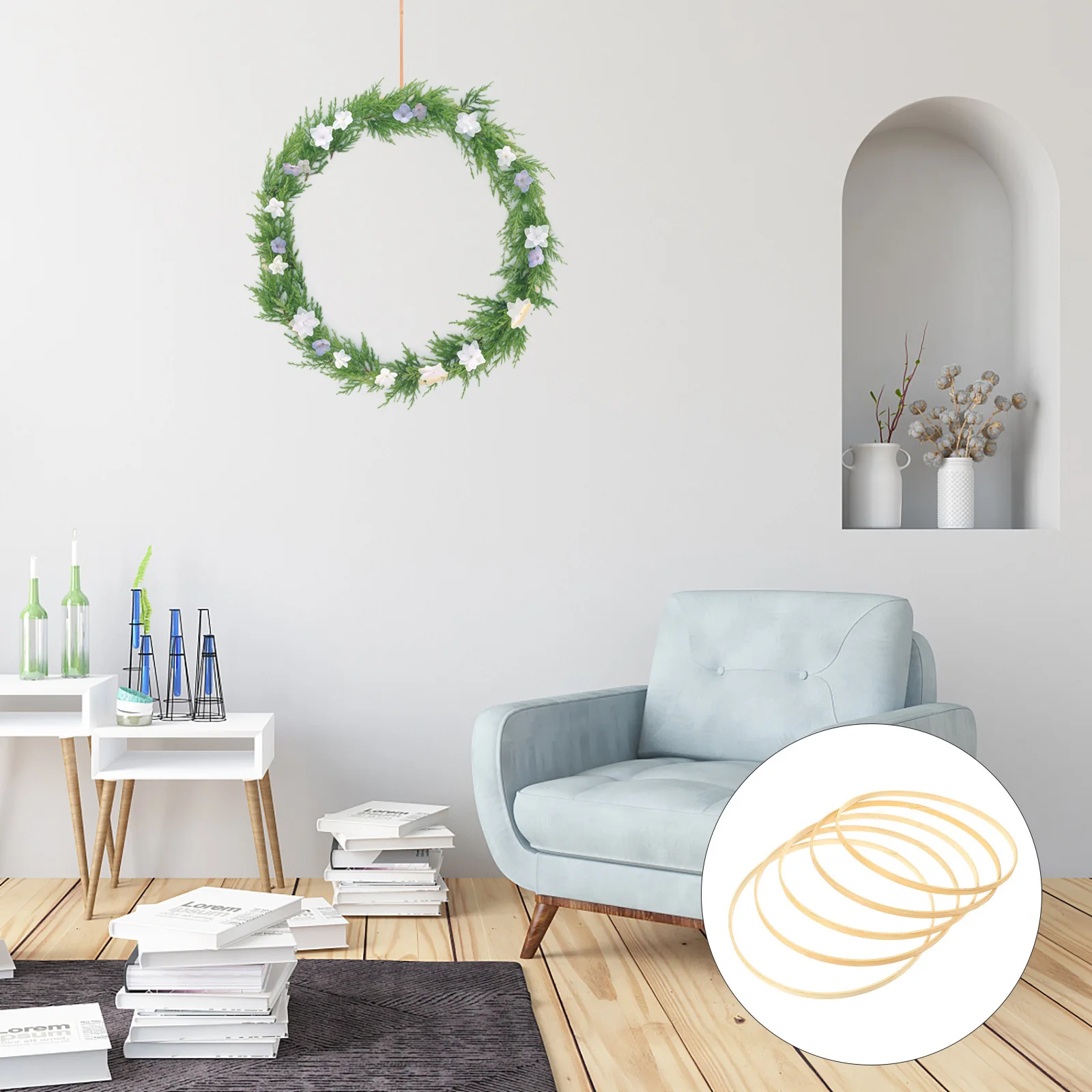 

5Pcs Bamboo Circles Wall Decoration DIY Wreath Rings for Floral Garland Making Hanging Plants Frames Rattan