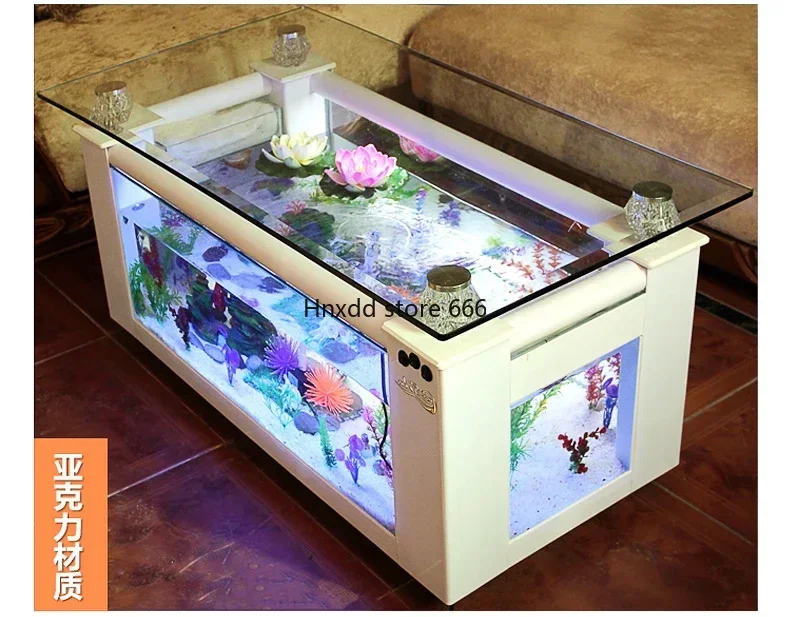 Change Water Rectangular Coffee Table Fish Tank Living Room Ecological Glass Aquarium Small Large Creative Tea Table Turtle Jar