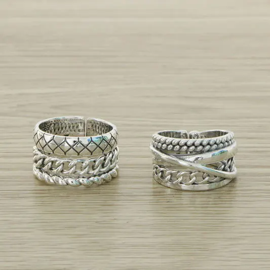 S925 Sterling Silver Ring Instagram Korean Edition Versatile Retro Worn Irregular Multi Layer Surrounding Line Index Finger Ring