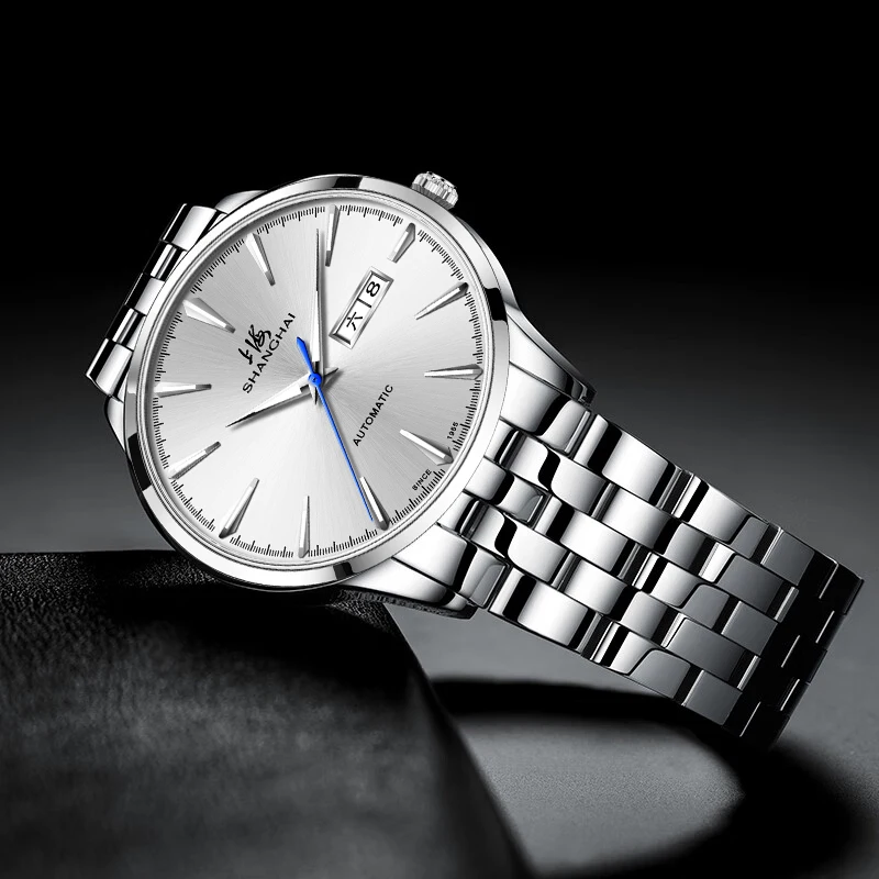 Nuevo reloj Shanghai para hombre, reloj mecánico automático, correa de acero inoxidable de lujo para negocios, reloj de zafiro para hombre 3085