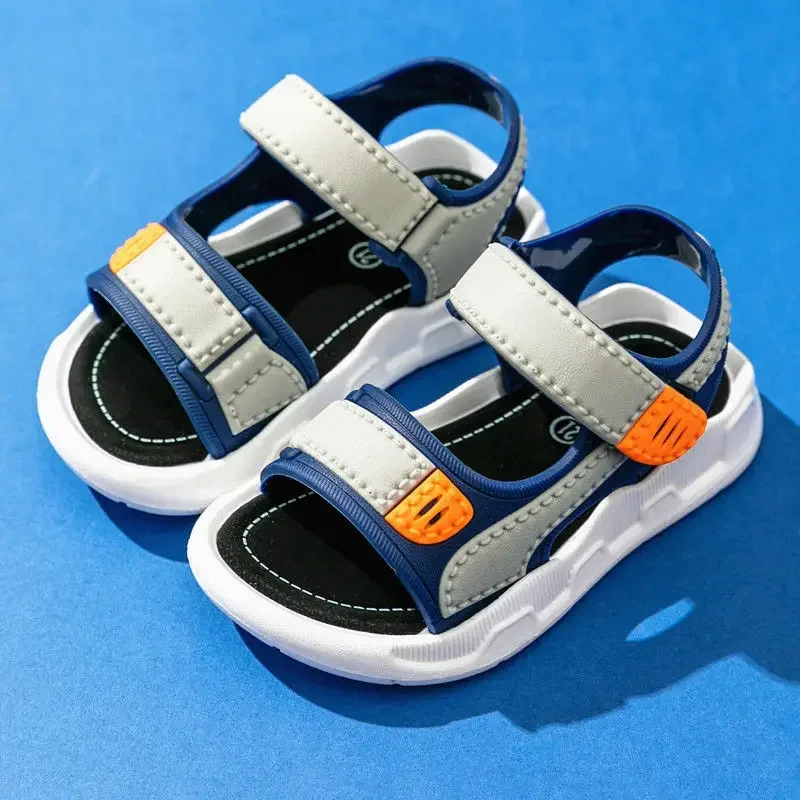 2024 New Children\'s Summer Leather Sandals Kids Flat Sole Beach Shoes Boys Girls Soft Non-slip Casual Toddler Baby Sport Sandals