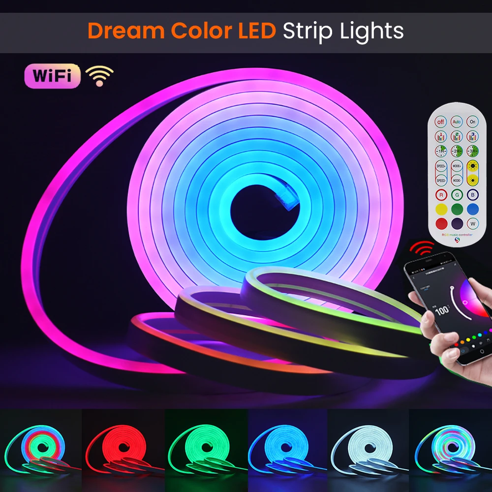 

12V 24V WiFi Bluetooth WS2811 Dream Color LED Neon Light Strip Waterproof RGB Flexible Ribbon Tape Rope LED Strip For Home Decor