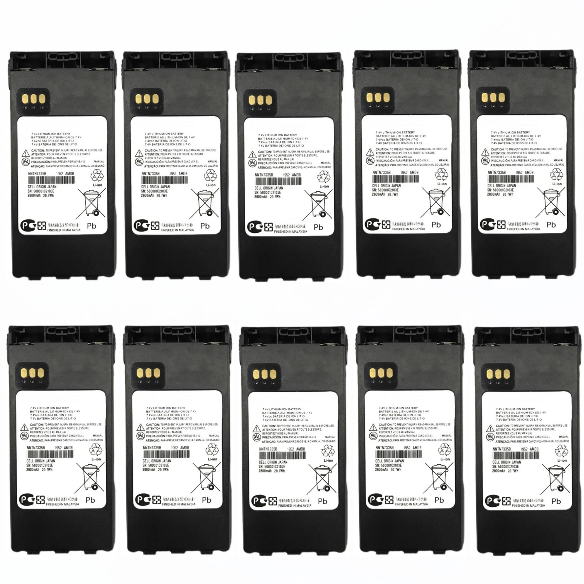 10PCS 7.4V 2800mAh Non-IMP-RES Lithium-Ion Battery for Motorola XTS 2500,XTS 1500,MT1500,PR1500 Portable Radios for NNTN7335