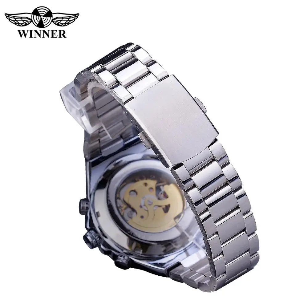 Winner Classic Series Golden Movement Steel Mens Skeleton Man Wrist Watch Mechanical Top Brand Luxury Fashion Automatic Watches