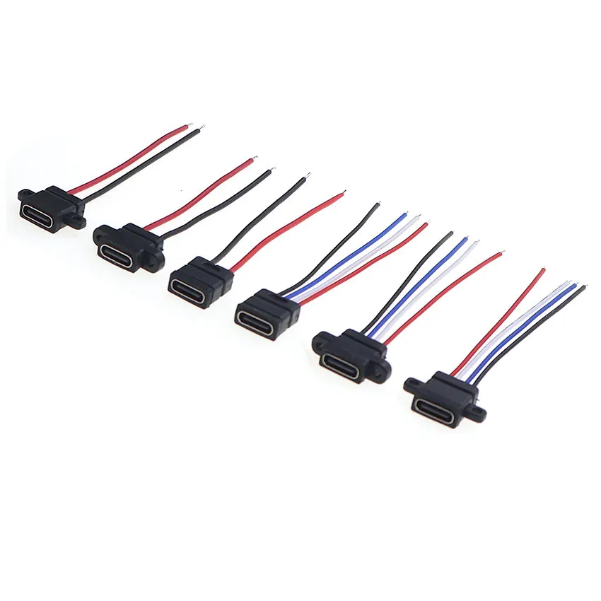 YuXi 1 Piece Type-C 2Pin 4Pin Waterproof Female Socket 2P/4P Solder Wire Charging Interface USB Connector With Cable - Detail 1