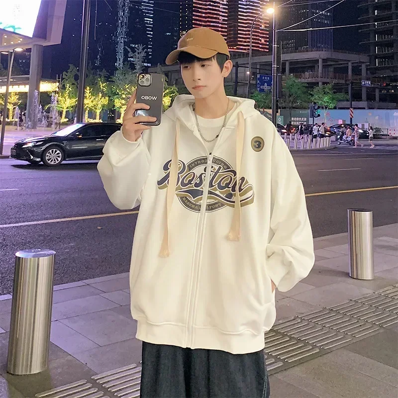 Autumn Streetwear Zip Up Hoodies Women Men Oversized Letter Print Sweatshirt Harajuku Korean Casual Y2k Tops Retro Baggy Jackets