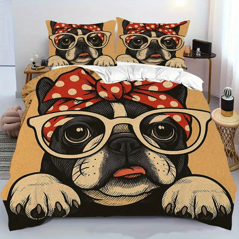 French Bulldog Duvet Cover Cute Pet Dog Twin Queen Bedding Set Cartoon Puppy Pet Comforter Cover Funny Animal Print Quilt Cover
