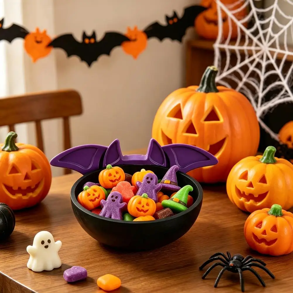 Bat Wing Candy Dish Halloween Candy Bowl Black Bat Ceramic Dish Resin Serving Tray for Snacks Treats Tabletop Holiday Display