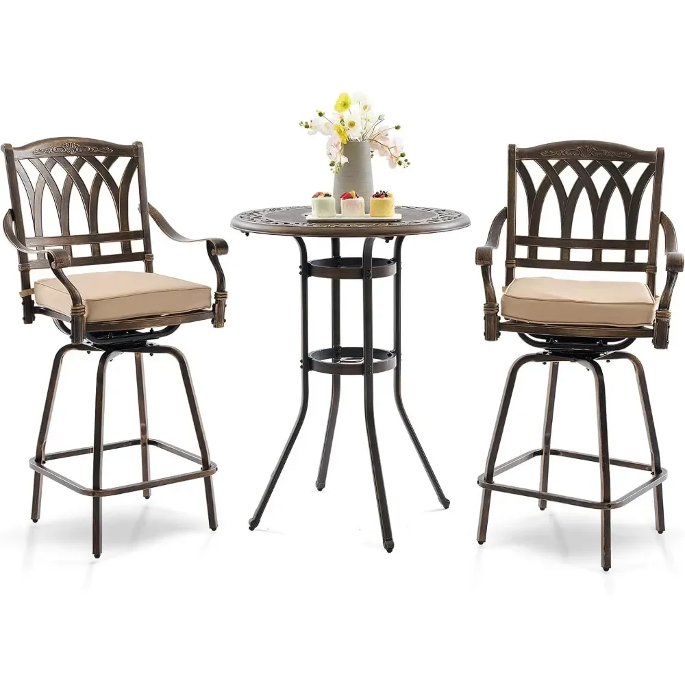 

Комплект из 3 предметов для улицы: поворотный барный стол и стулья из литого алюминия для сада/террасы, всепогодный, на заказ