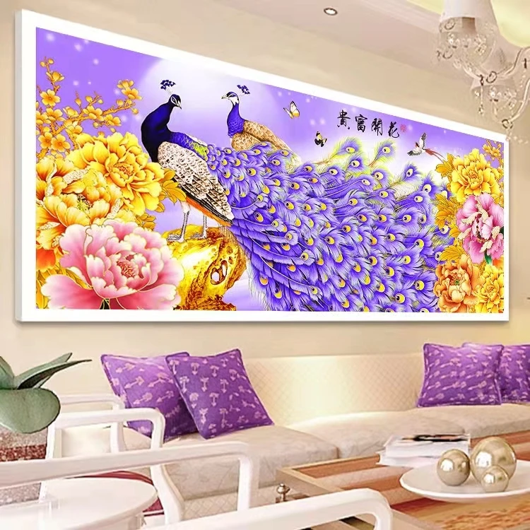 

Living Room Diamond Painting Handmade Self-Adhesive Purple Peaco Cross Stitch Kit Modern Simple Sle Home Cotton Fabric