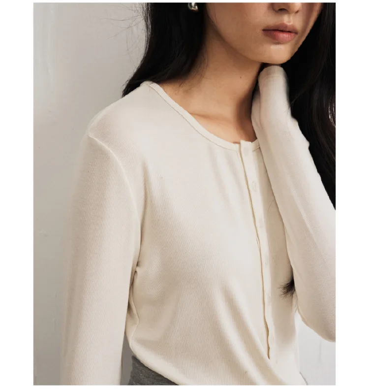 2026 Damen Herbst Dünne Basic Langarm T-Shirts O-Ausschnitt Gestrickte Lyocell-Wollmischung Pullover Lässige Oberteile für Damenmode – Detail 14