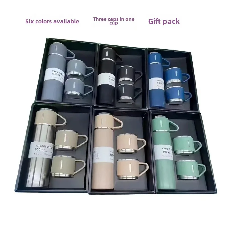 304 stainless steel insulated cup tea cup, one cup with three lids, business gift box set, outdoor water cup, event gift