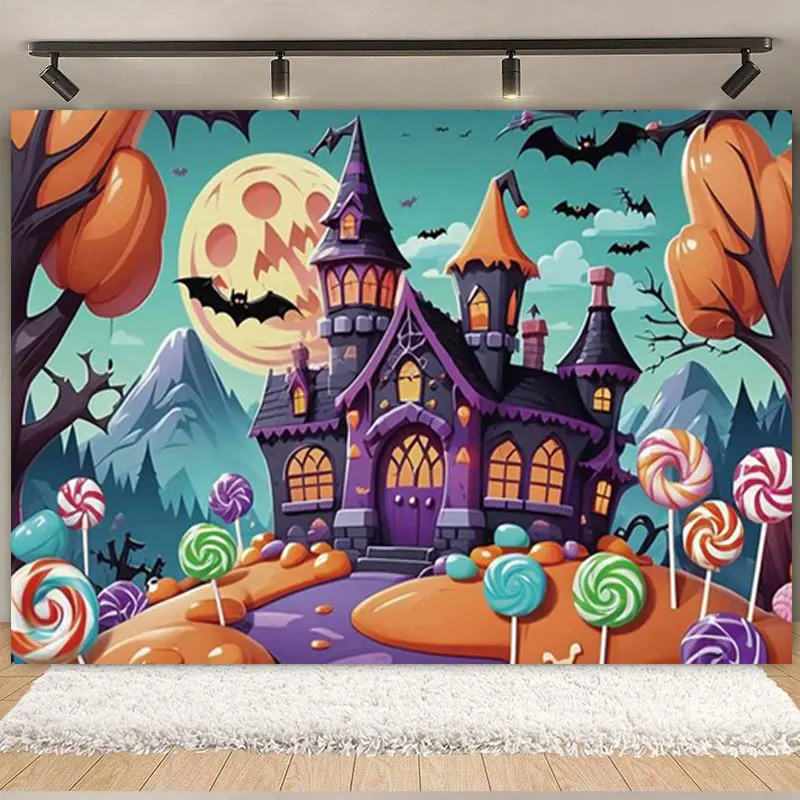 Candy Castle Halloween Photography Backdrops Decoration Children Pumpkin Latern Night Photozone Photo Studio Backgrounds Props