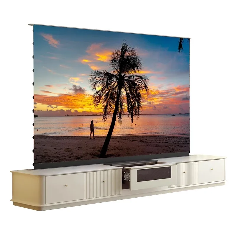 خزانة تلفزيون ليزر 100 بوصة لرفع الشاشة من هايسنس، خزانة متكاملة أوتوماتيكية بالكامل بنقرة واحدة لرفع سينما ليزر غير مرئية منزلية #4