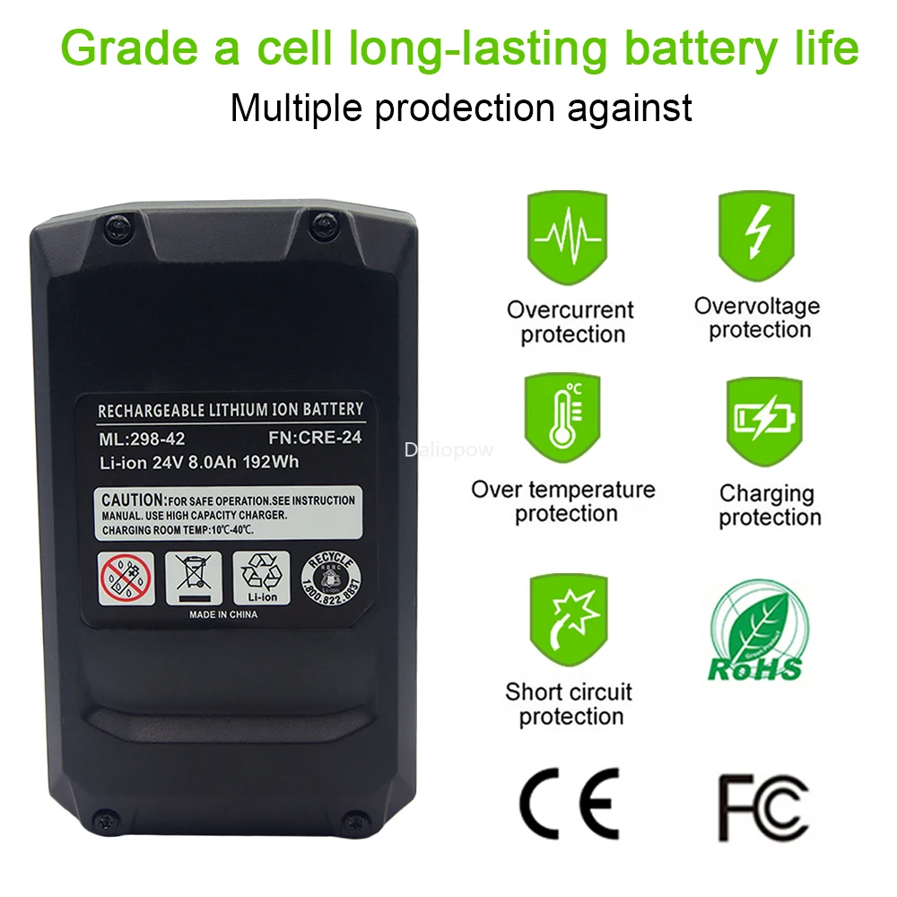 24V 8000mAh Li-ion Rechargeable Battery for Greenworks 24V 48V Power Tools 29842 29852 29322 20362 MO24B410 MO48L4211 HT24B210