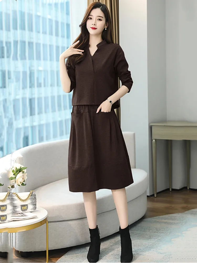 Conjunto de falda Lisa para mujer, traje elegante de 2 piezas, gran tamaño, alta calidad, primavera y otoño, novedad de 2023
