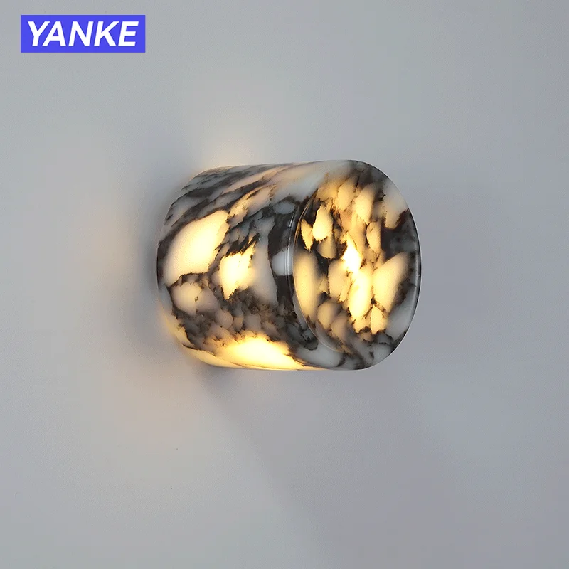 

Цилиндрический мраморный настенный светильник для спальни, прикроватный светодиодный роскошный светильник из натурального камня, элитный настенный светильник для гостиной, прихожей, лестницы