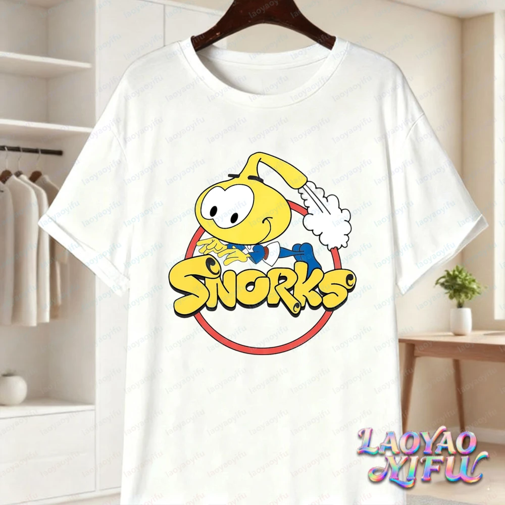 Snorks Cute Character Printed Short Sleeve Tee High Quality Cotton Casual Tshirt Retro 80s Cartoon Loose Tops Fashion Streetwear