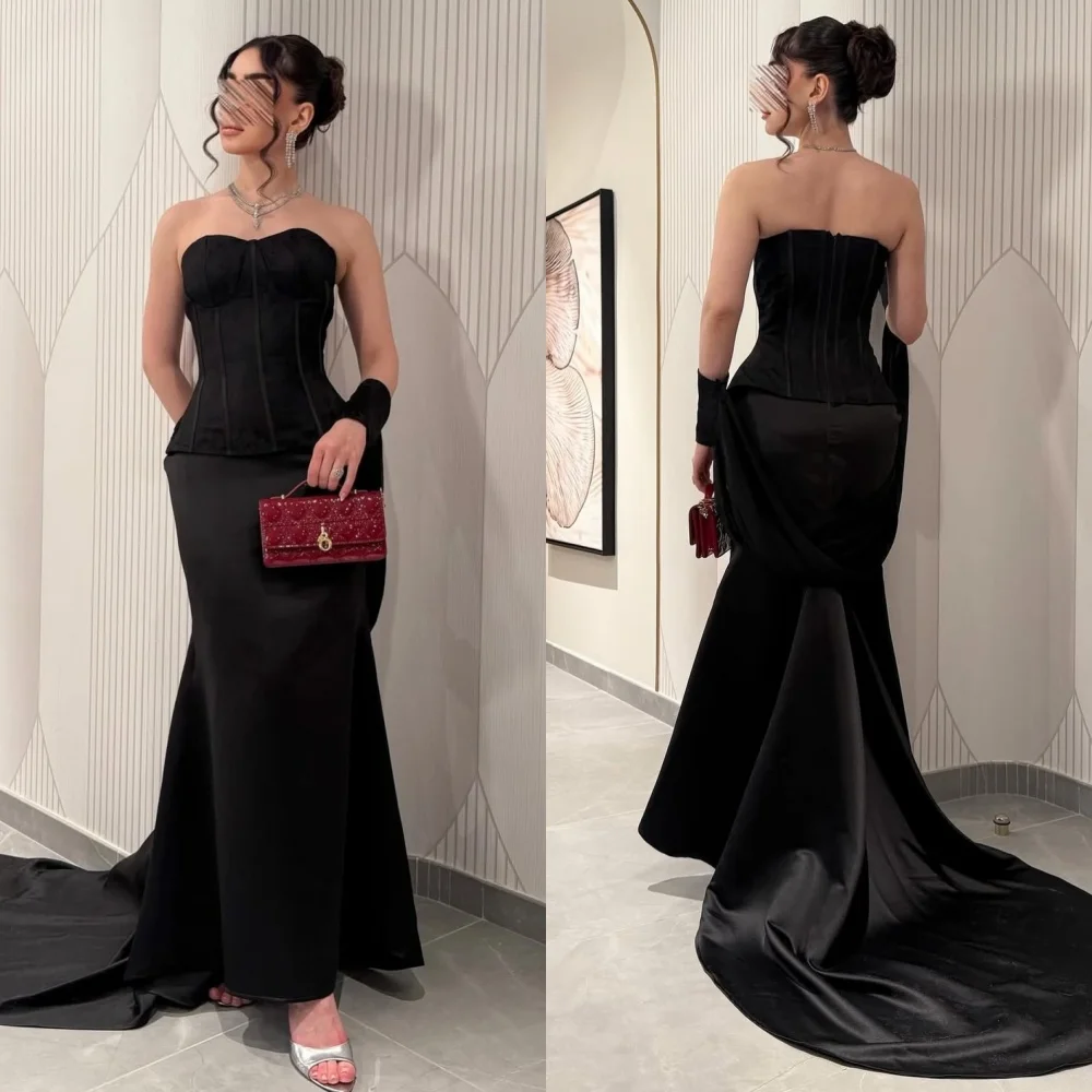 

Customized Simple Chinese Style Pleat Ruched Mermaid Strapless Long Dresses Evening Dresses High Quality Sizes Available Classic