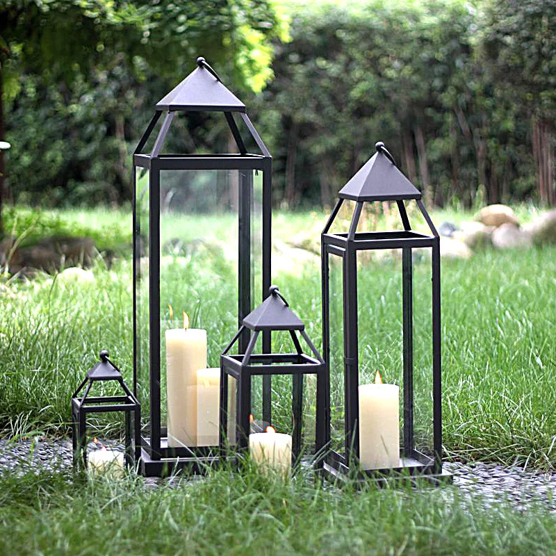 Floor Lantern Iron Candle Holder Black Oriental Decorative Candlestick Nordic Wedding Chandelier Bougeoir Home And Garden