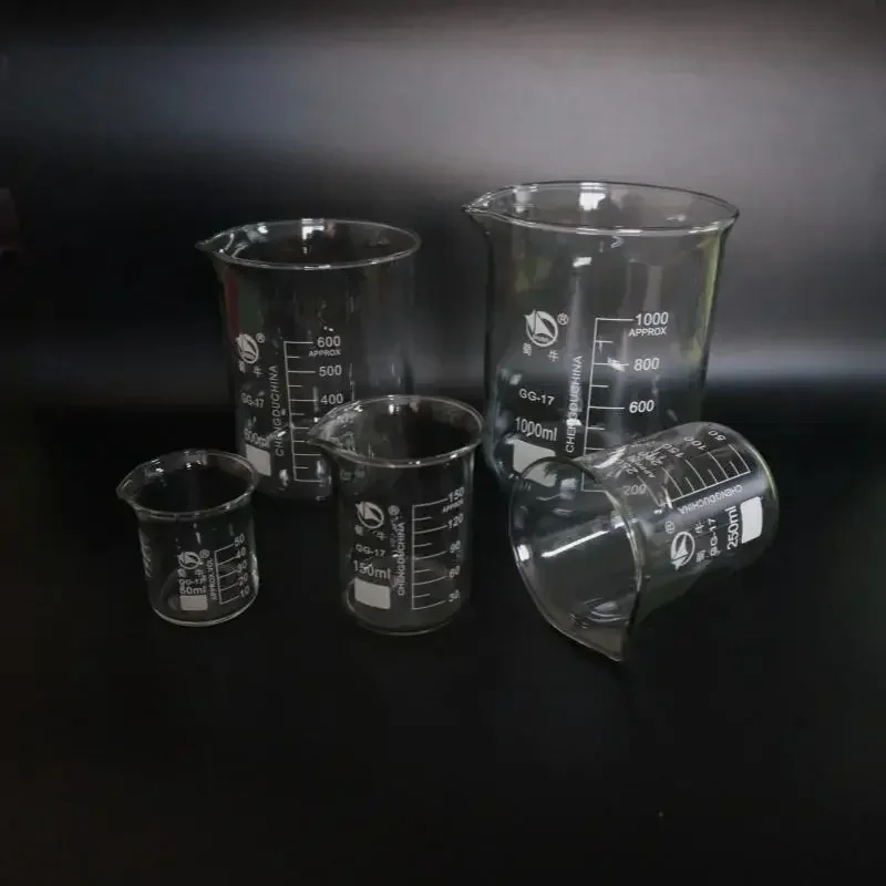 1set 5pcs 5ml 10ml 25ml 50ml 100ml 150ml 200ml Borosilicate Glass Low Form Beaker Chemistry Lab Heavy Wall