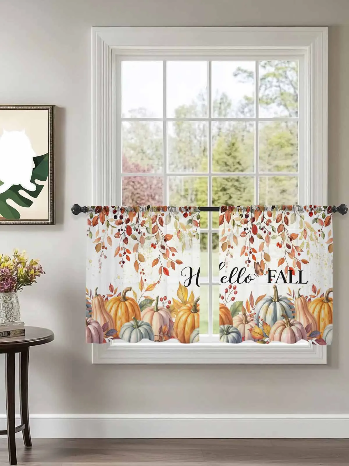 

Hello Fall Pumpkin Tulle Curtains For Bedroom Children Living Room Decor Sheer Curtains
