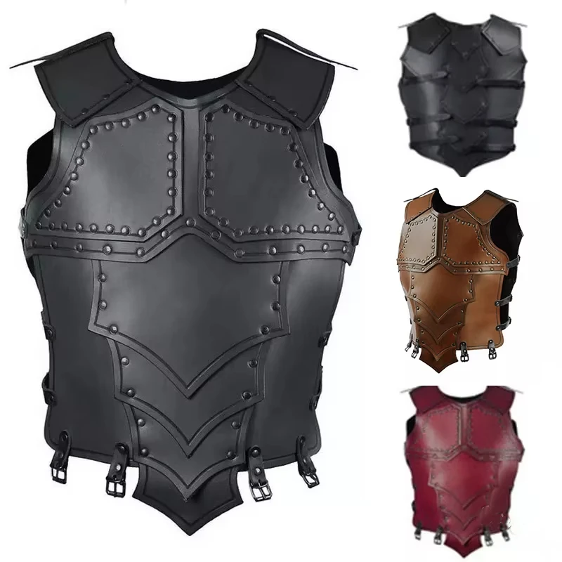 

Medieval Steampunk Viking Knight Leather Vest Armor Roman Warrior Cosplay Costume Renaissance Tabard Coat Outfit For Adult