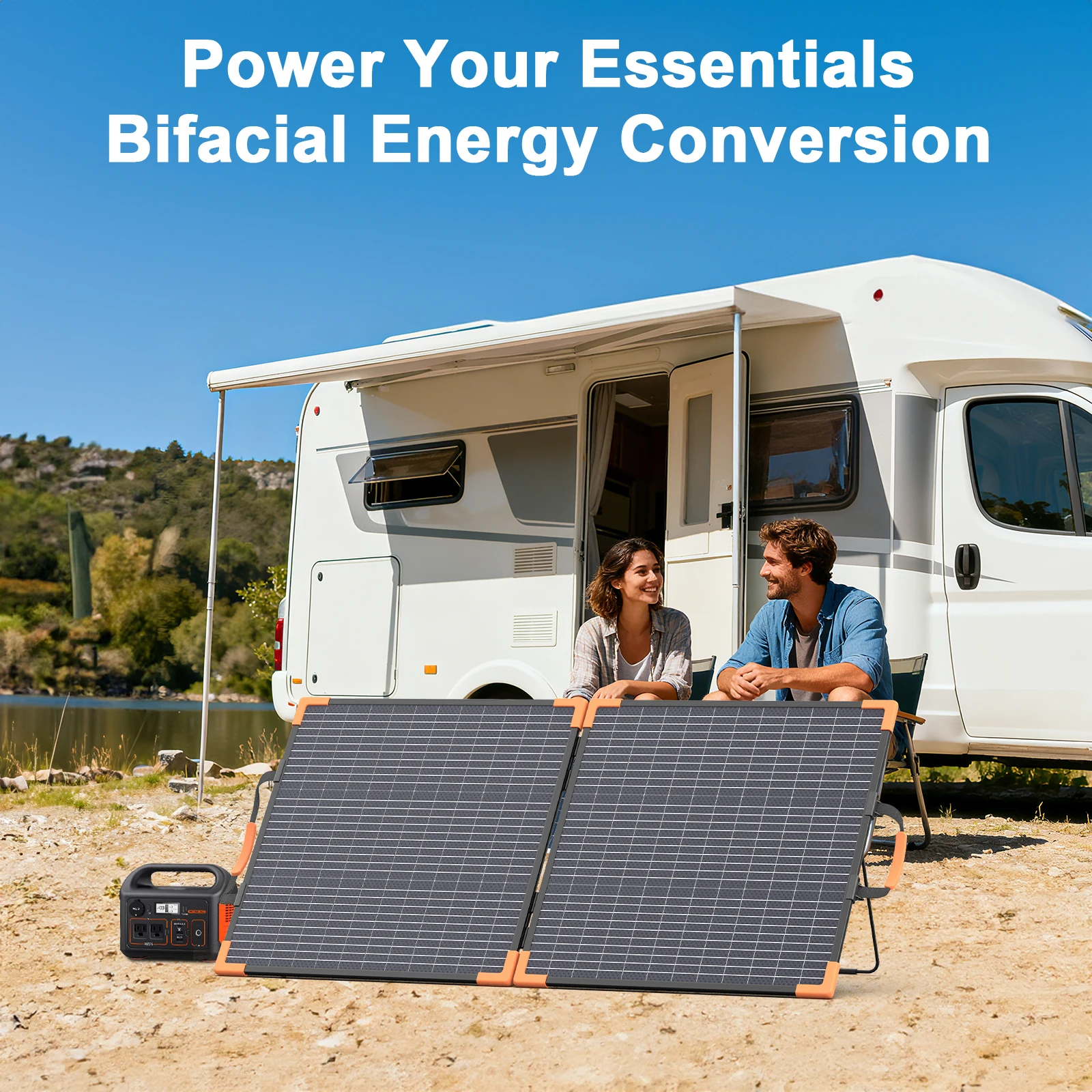 MHPOWOS 100W/200W Bifacial Kit Solar Panel Foldable Solar Generator For Camping Garden RV Power 20V Voltage IP68 Waterproof