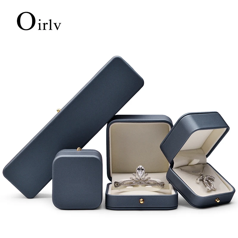 Oirlv Blue PU Leather Jewelry Storage Box for Ring Necklace Bangle Long Chain Engagement Wedding Gift