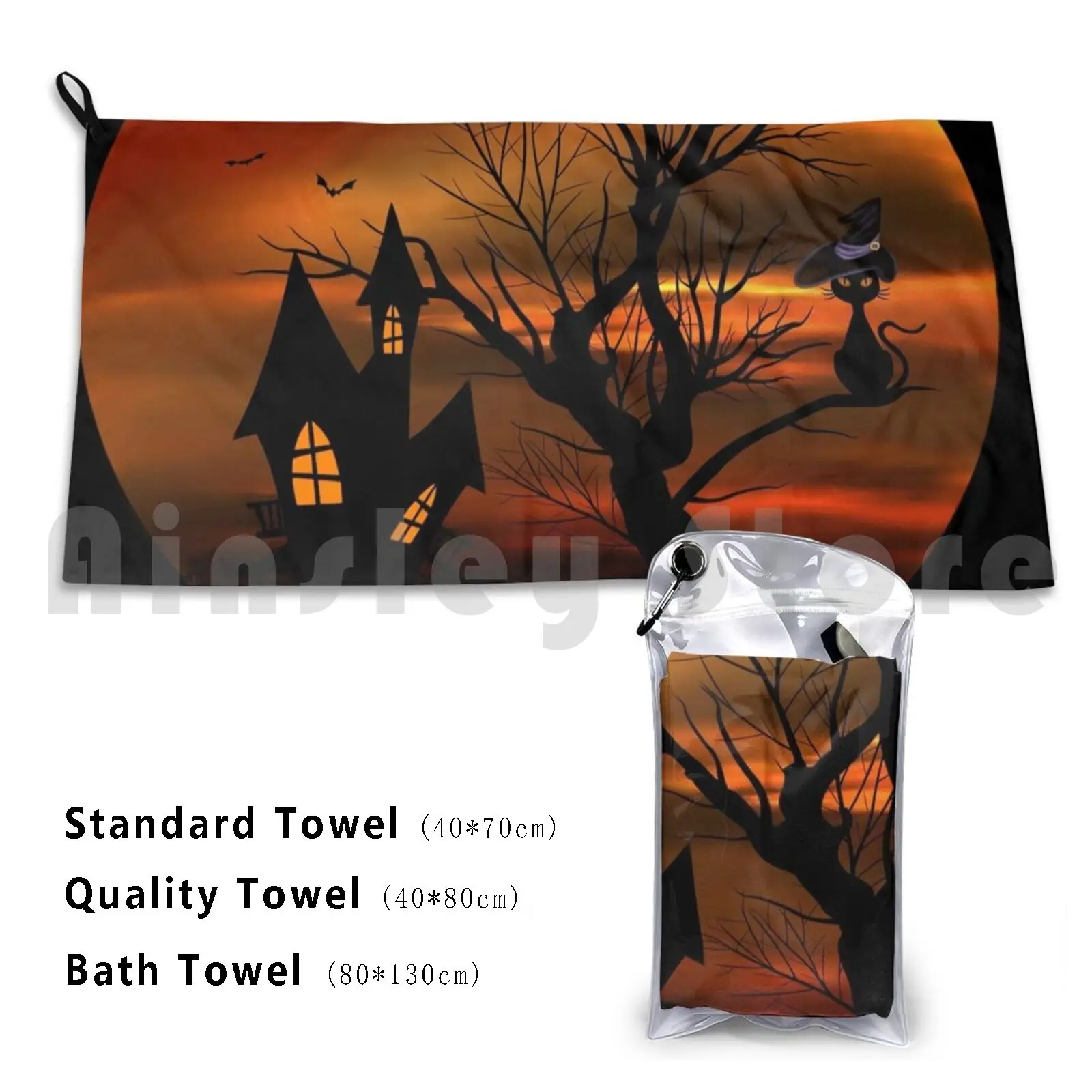 ? Frog Bath Towel Beach Cushion Halloween Pumpkin With Magic In Front Of A Creepy Red Lit Haunted House With