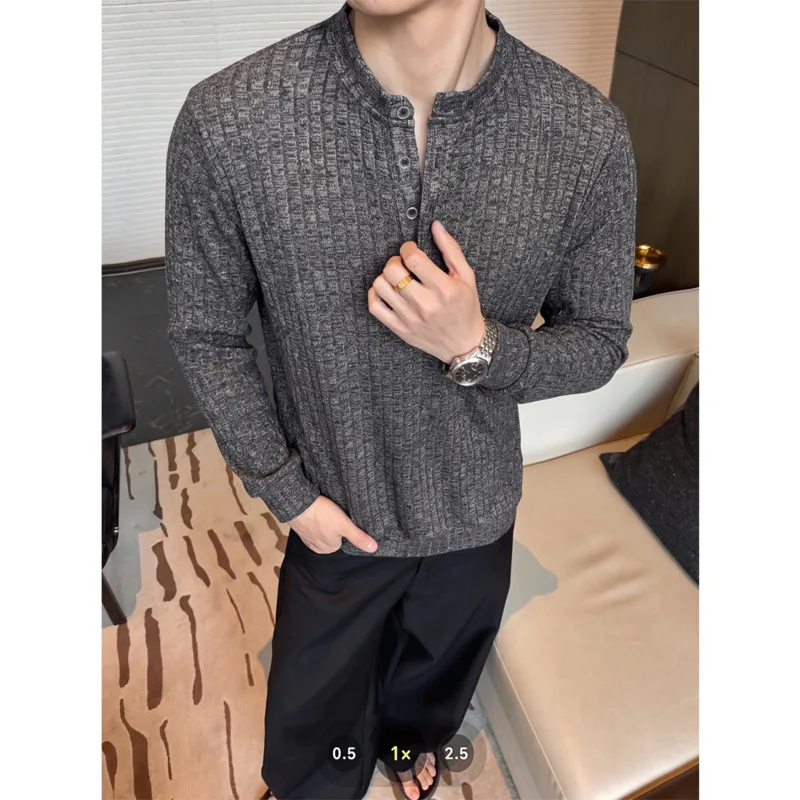 Autumn Long Sleeved T-shirt Men Slim Fit Fashion Black Casual T-shirt Men Streetwear Korean Round Neck T-shirt Mens Top