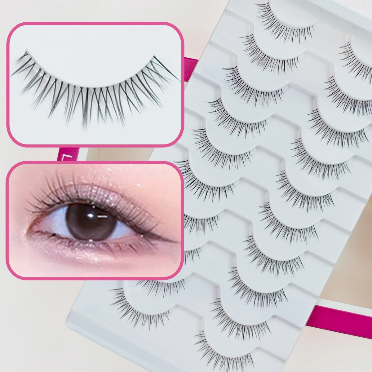 Xuanfeiwu ナチュラル ノーメイク ライトメイク ヌードメイク デイリー 透明ステムまつげ ワンピースストリップつけまつげ インフルエンサー仕事 メイクアップで使用可能 自己移植まつげ