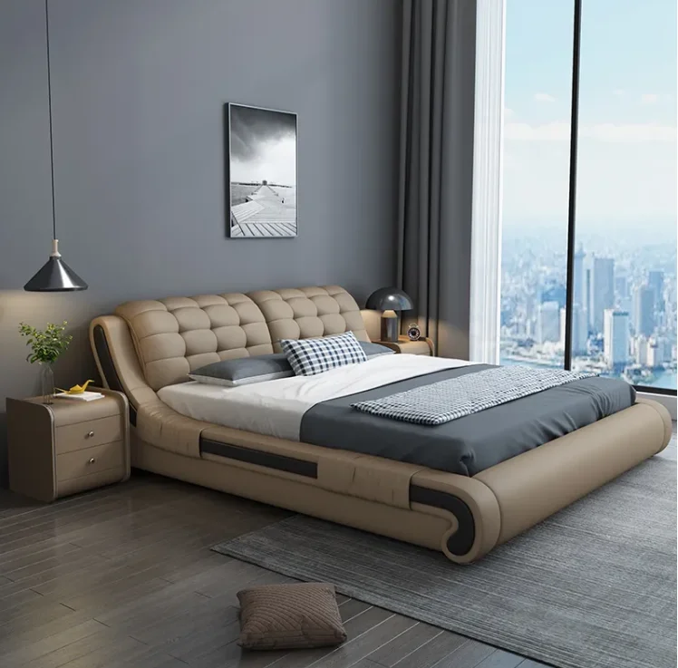 # Sofá Cama de Cuero Moderno de Alta Calidad con Almacenamiento, Masaje, Altavoz Multimedia, Cargador USB, Cama Inteligente Multifuncional