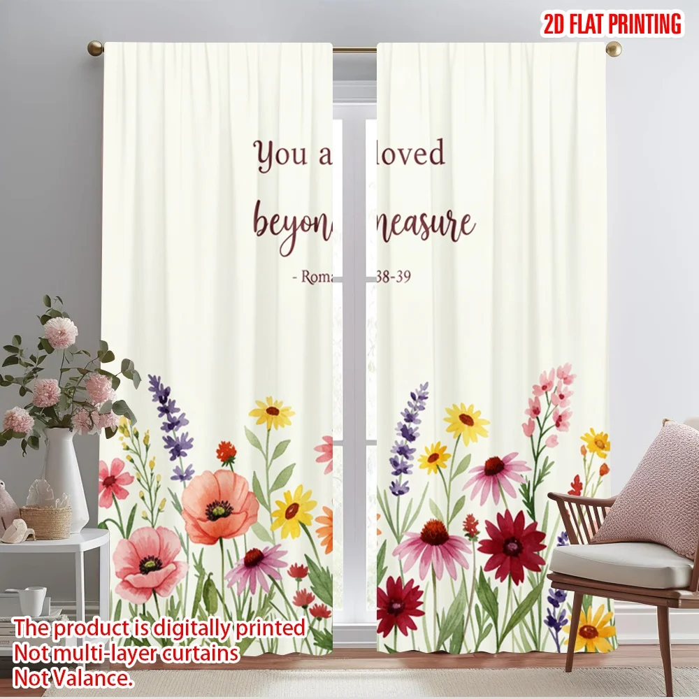 

2pcs 2D flat printing Curtains Floral Watercolor Botanical Garden Polyester Without Electricity All Season Party & Holiday Decor