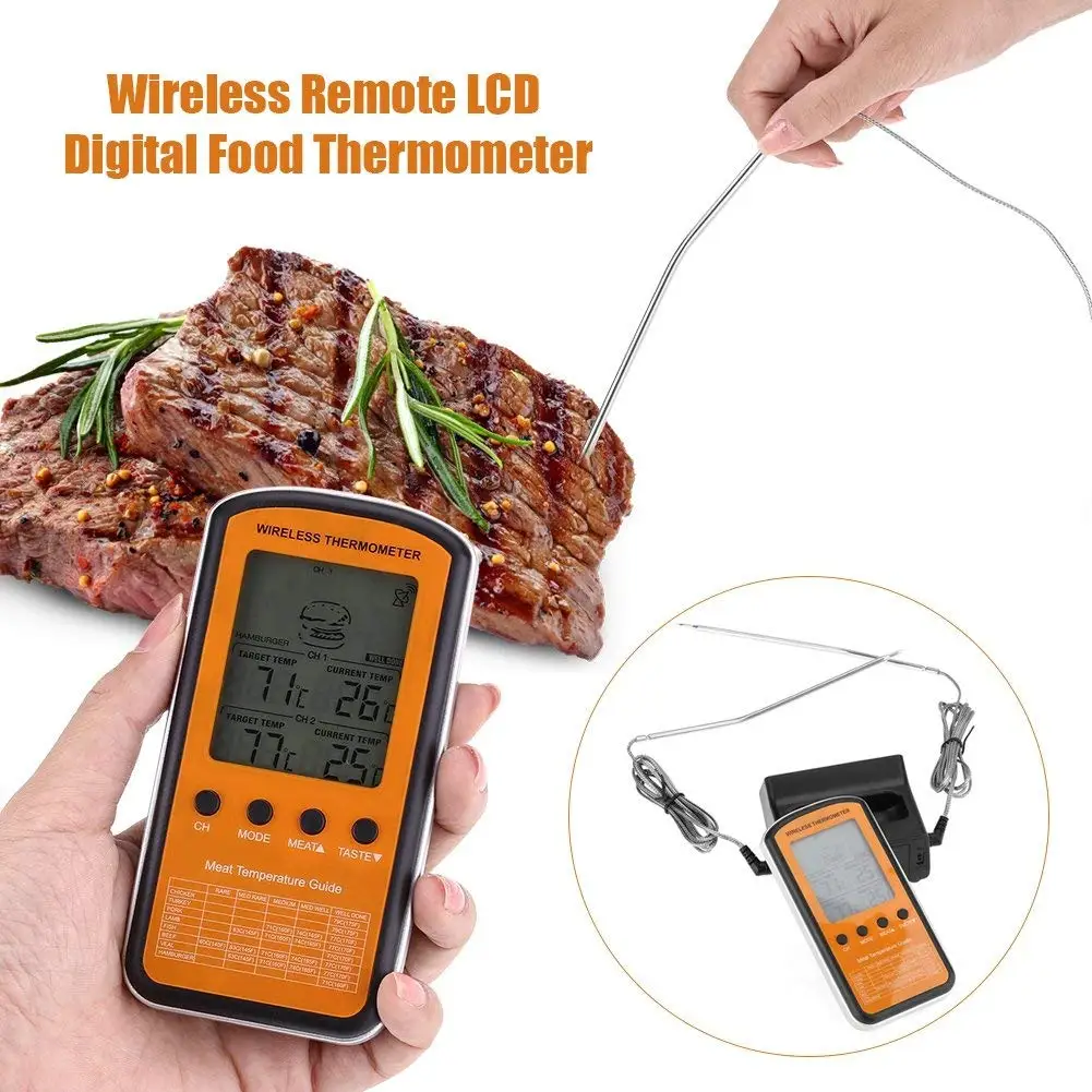 Digital BBQ Dual Probe Meat Thermometer,Wireless Thermometer for Water,Barbecue,Oven,Cooking,Kitchen Timer,Temperature Alarm