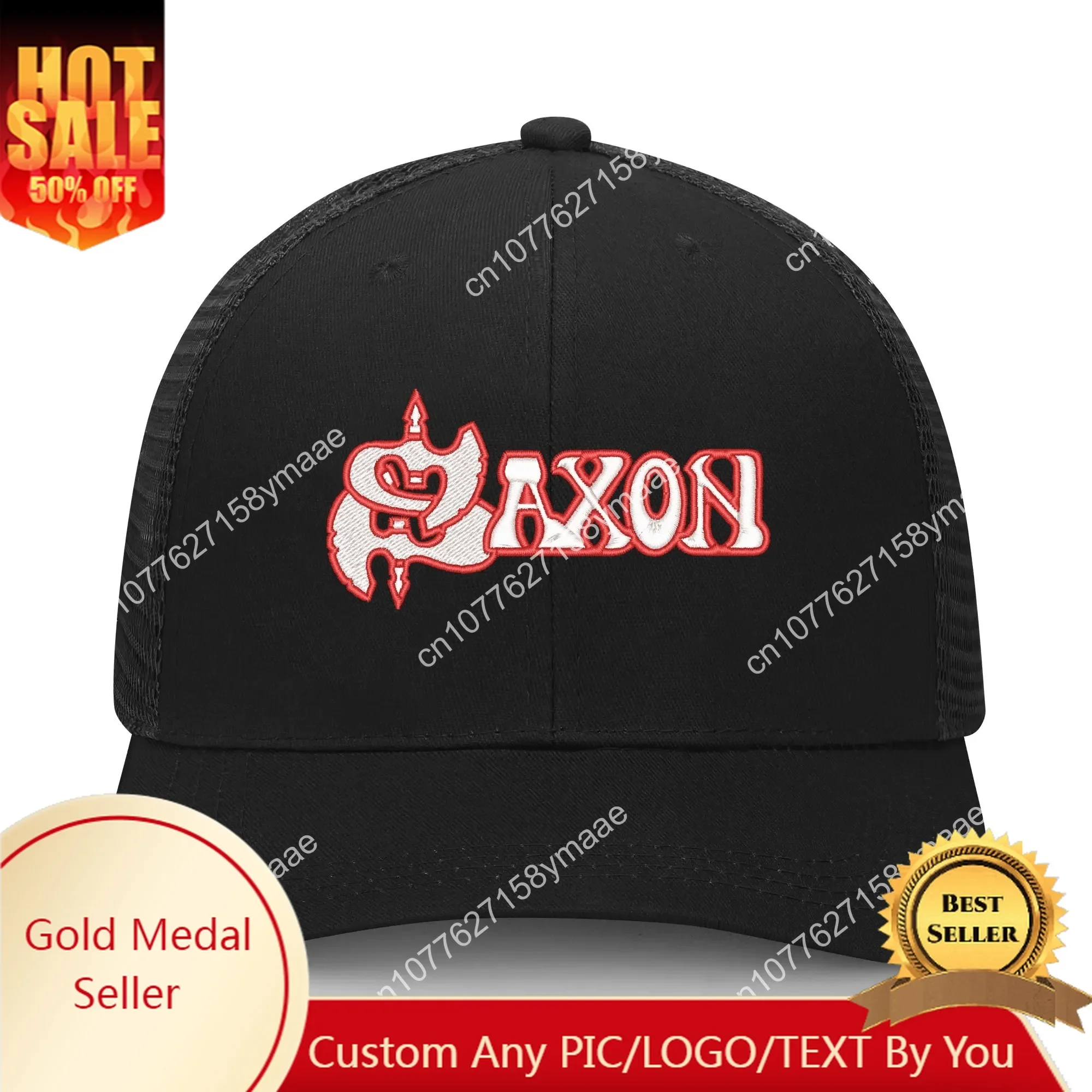 

Saxon Metal Band Embroidery Hat Mens Womens Sports Baseball Hat Breathable Mesh Summer Sun Visor Headwear Custom Made Caps Logo